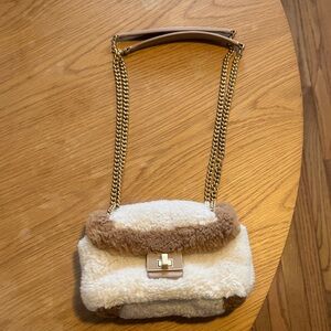 Kate Spade Cream and Brown Shearling Shoulder Bag